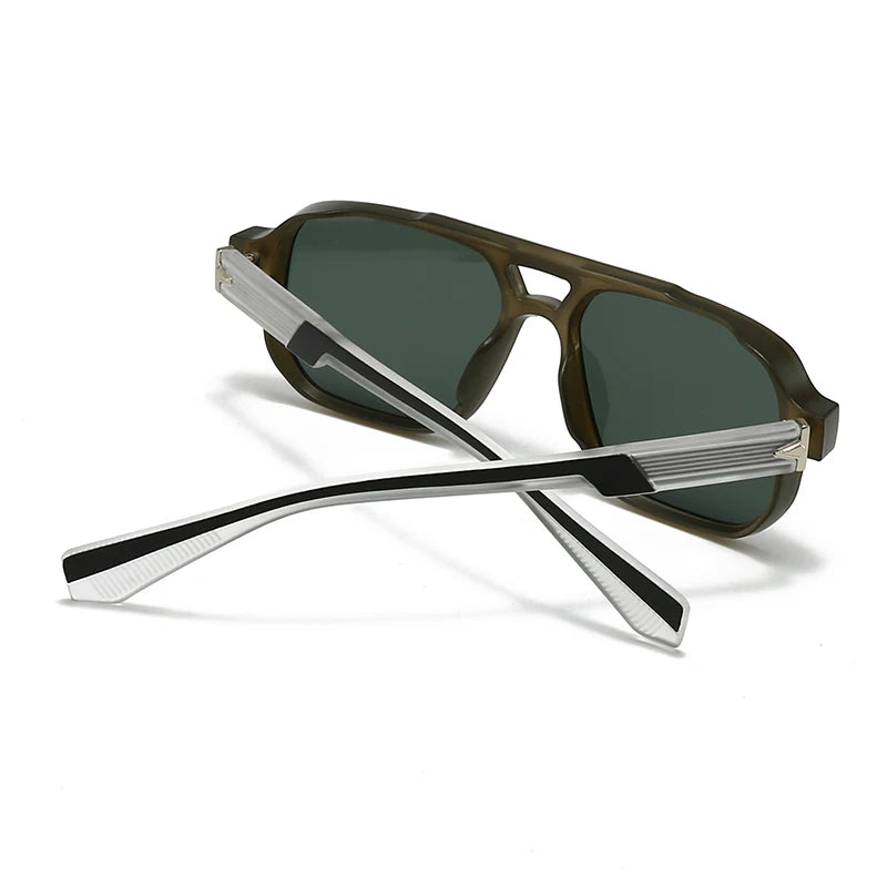 New European and American Male Aviator Glasses Retro Double-Brorgon Square Frame Sunglasses Cross-Border Spot Wholesale 62011