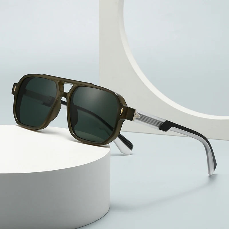 New European and American Male Aviator Glasses Retro Double-Brorgon Square Frame Sunglasses Cross-Border Spot Wholesale 62011